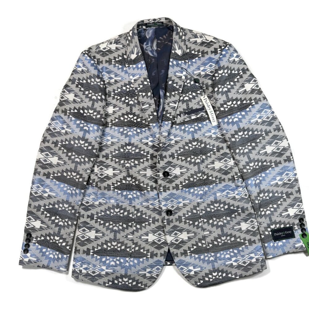 Paisley & Gray Blazer Mens 42R‎ Slim Aztec Southwest NWT Sport Jacket Blue